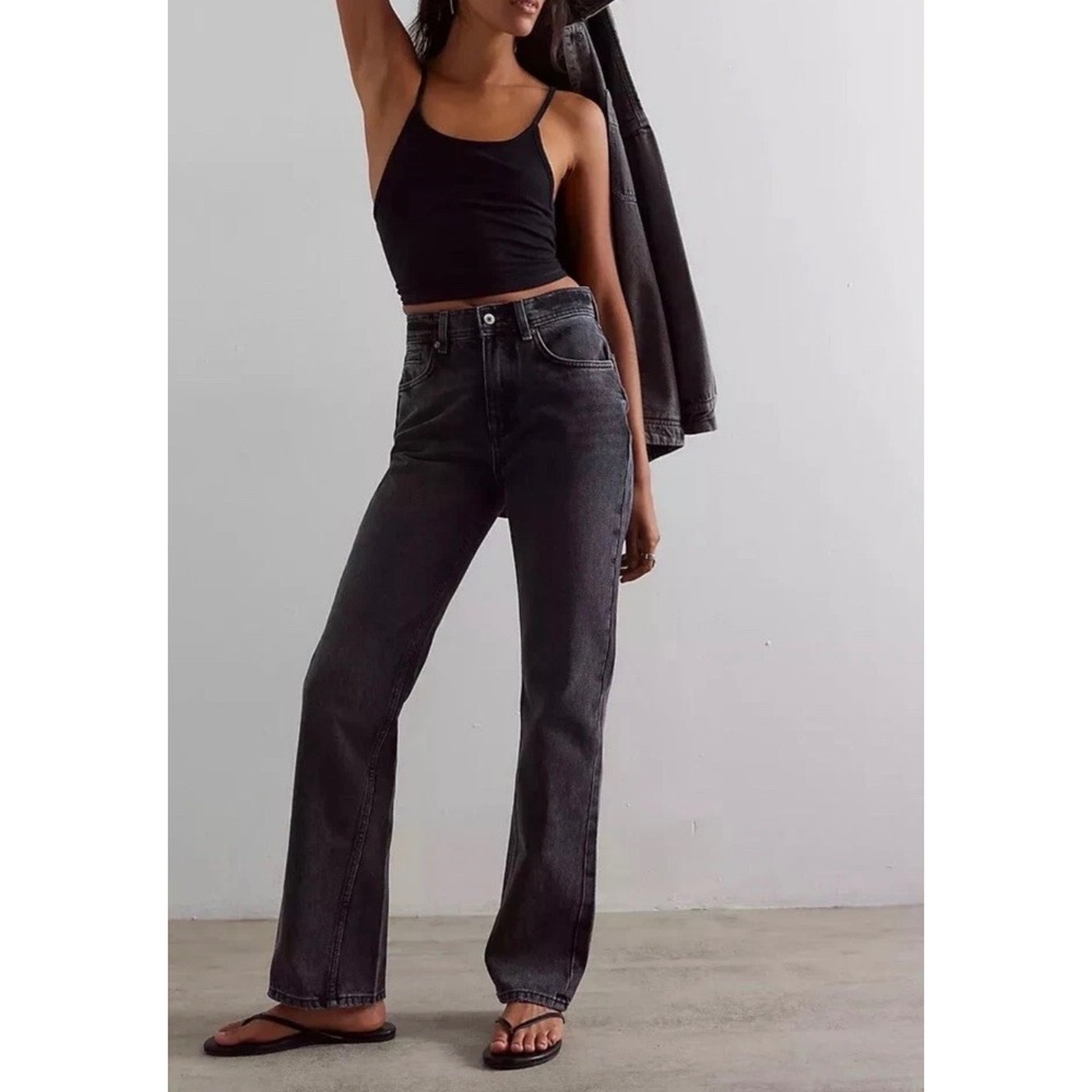 We The Free Xena High Rise Slim Straight Jeans Washed Black Size 32 Cotton